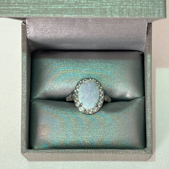 PEOPLES Opal & Cubic Zirconia Silver Ring Sz 5 - Picture 3 of 5